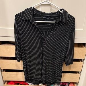 Modern Works Women's Black Pinstripe Button Down Shirt